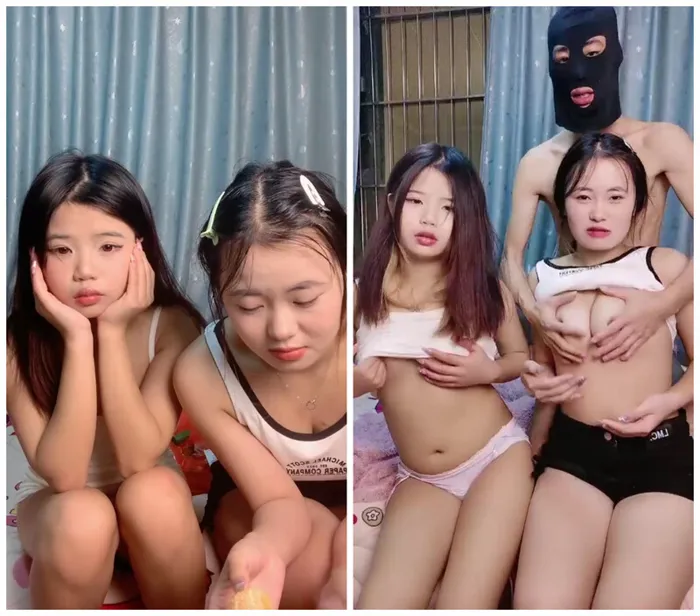 Chinese Petite Lingerie Dildo: Four Asian Girls Ride and Suck Cock on Bed