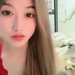 Petite Japanese Girl with Bangs Fucks Red Lingerie in Bedroom Solo