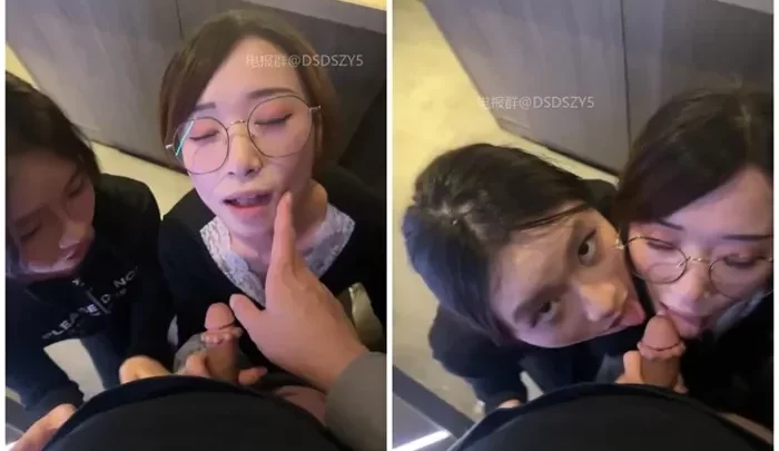Screenshot 1 from Glasses Meets Hoodie — Raw Lesbian Threesome Turned Blowjob Action