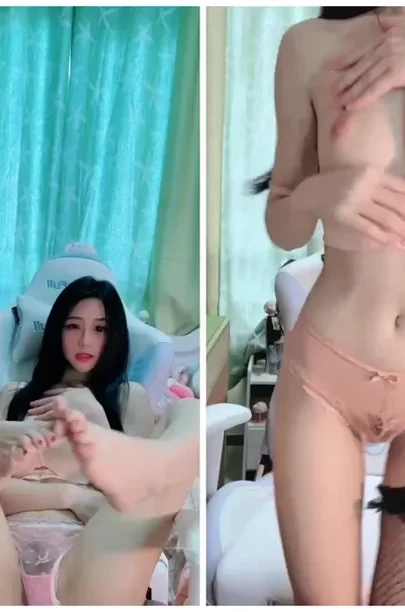 Screenshot 26 from Qi Qi’s Solo Session — Pink Lingerie and Fishnets Highlight Her All-Natural Appeal