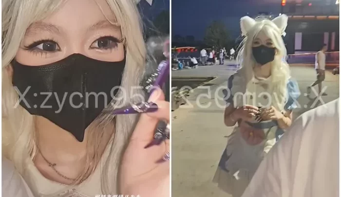 Screenshot 1 from Exotic Red Lantern Courtyard Threesome — Petite Asian Cosplay Escort in Fox Ears