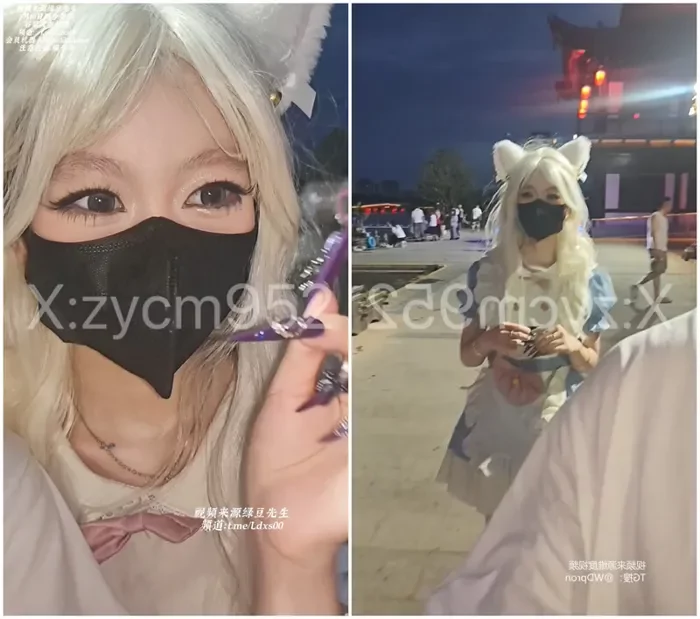 Exotic Red Lantern Courtyard Threesome — Petite Asian Cosplay Escort in Fox Ears