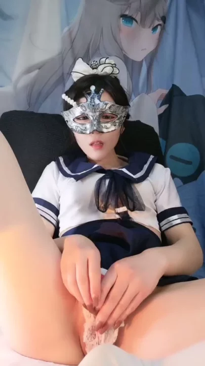 Screenshot 15 from Uniformed Asian Schoolgirl Solo — Blindfolded Dildo Play with Shaved Pussy