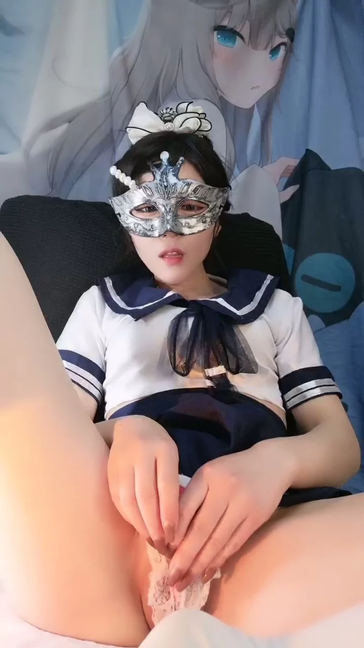 Play video: Uniformed Asian Schoolgirl Solo — Blindfolded Dildo Play with Shaved Pussy