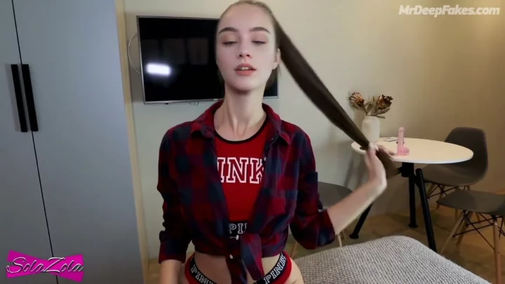 Screenshot 1 from Brunette POV Oral Action — Deepthroat in Plaid Shirt and Black Stockings