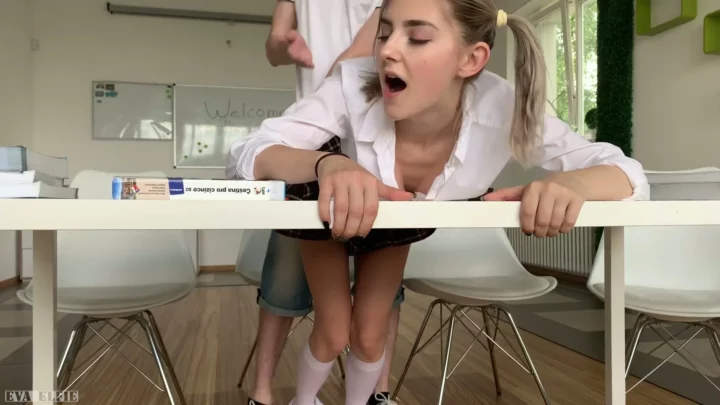 Screenshot 6 from Blonde Schoolgirl in Plaid Skirt Takes Hard Classroom Fucking — European POV