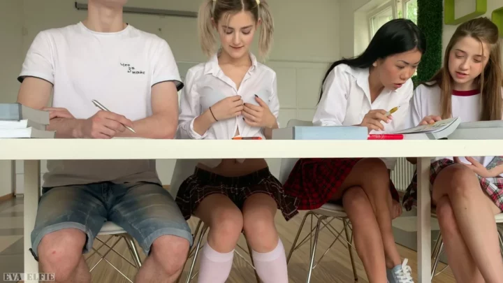 Screenshot 1 from Blonde Schoolgirl in Plaid Skirt Takes Hard Classroom Fucking — European POV