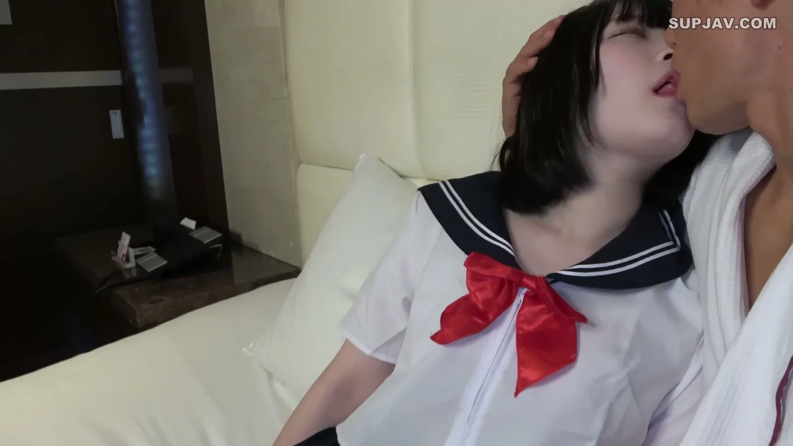Play video: Short-Haired Asian Schoolgirl POV — Hotel Room Creampie with Shaved Pussy