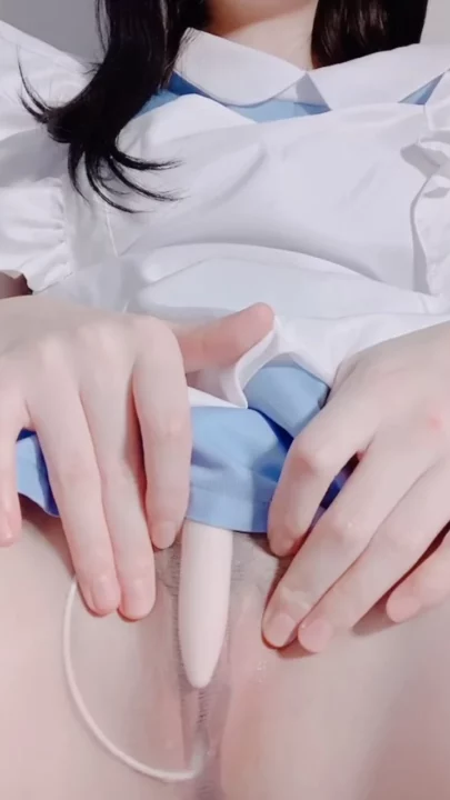 Screenshot 4 from Japanese Schoolgirl in Maid Costume Goes Solo with Vibrator and Dildo Action