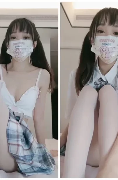 Screenshot 17 from Petite Asian Solo Play — Shaved Pussy Masturbation in Stockings and Face Mask