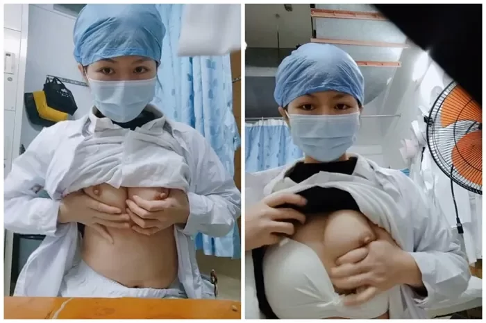 Unmasked Asian Nurse in Bathroom — Solo Play & Oral Action with Off-Camera Partner