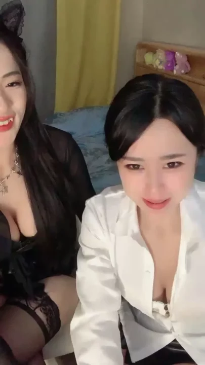 Screenshot 2 from Twin Cat-Ear Models in Lingerie — Asian Lesbian Livestream POV with Light Toy Tease
