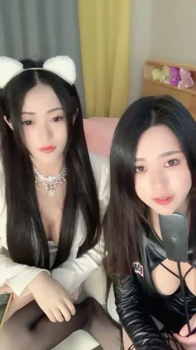 Screenshot 25 from Twin Cat-Ear Models in Lingerie — Asian Lesbian Livestream POV with Light Toy Tease