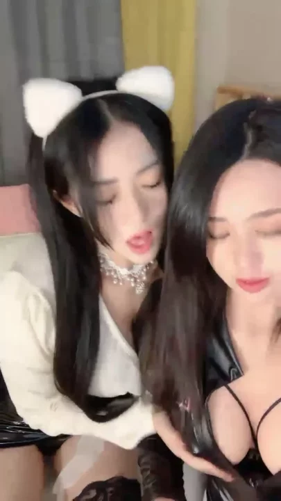 Screenshot 35 from Twin Cat-Ear Models in Lingerie — Asian Lesbian Livestream POV with Light Toy Tease