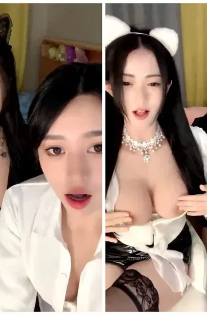 Screenshot 42 from Twin Cat-Ear Models in Lingerie — Asian Lesbian Livestream POV with Light Toy Tease