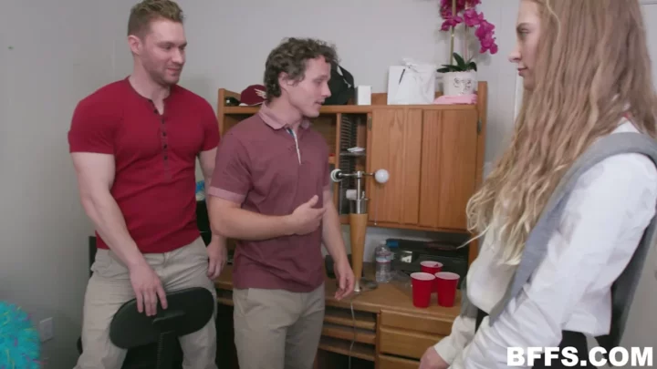 Screenshot 4 from Blonde Euro Amateur in Wild Dorm Threesome — Uncensored Scissoring & POV Action