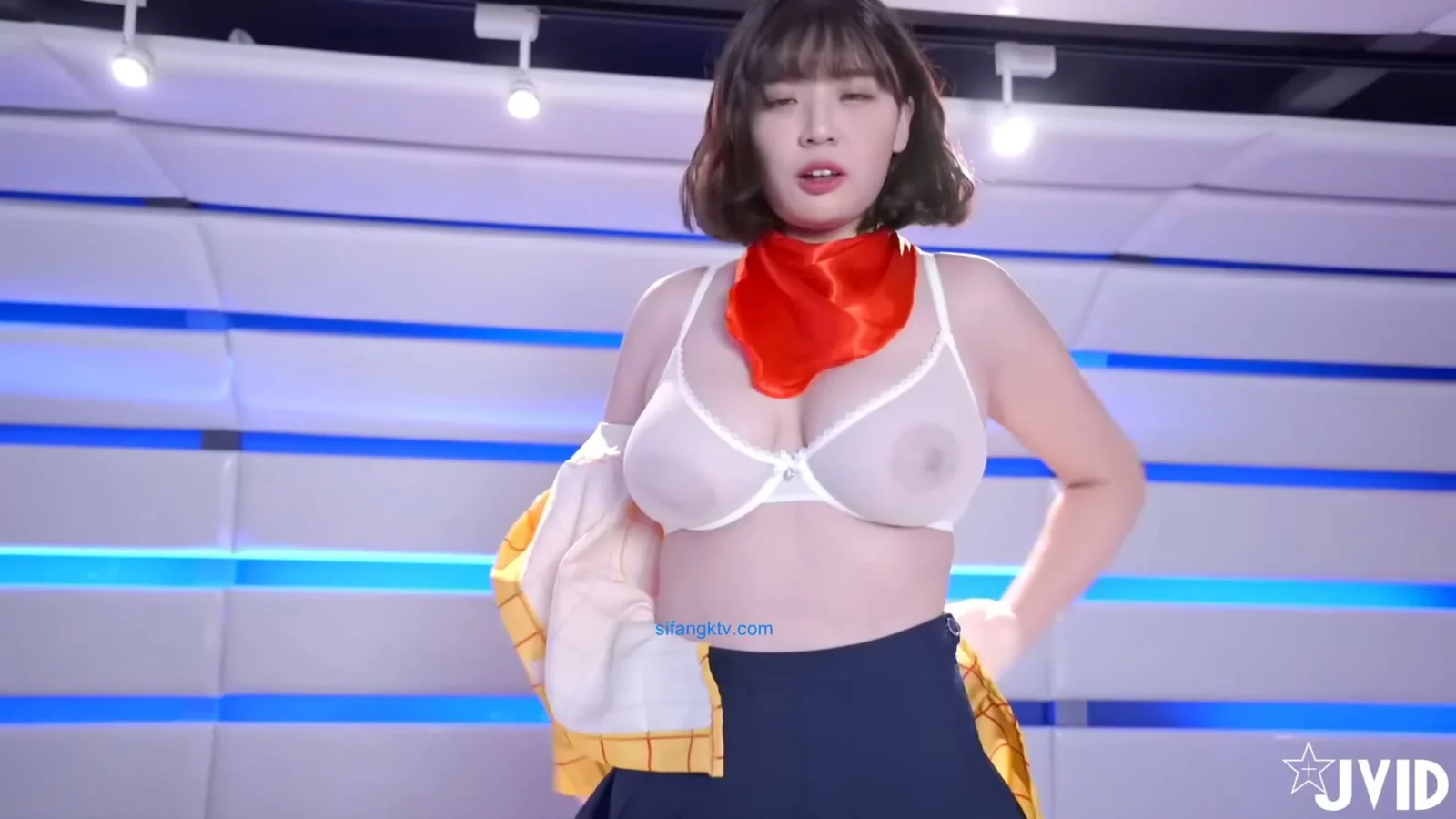 Play video: Busty Japanese Cosplay POV — Woody-Themed Masturbation with Full Face