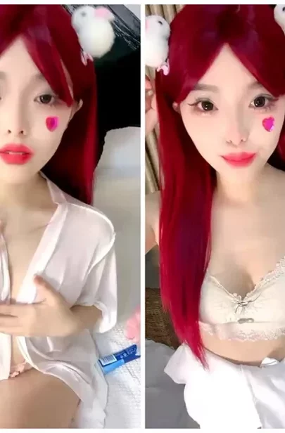 アマチュアベッドルームPOV - 赤いウィッグをかぶった日本人パフォーマーの未編集 のスクリーンショット 17
