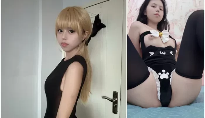 Screenshot 2 from Japanese Amateur Cosplay — Kitten-Eared Girl Fully Exposed in Blue Bedroom Scene