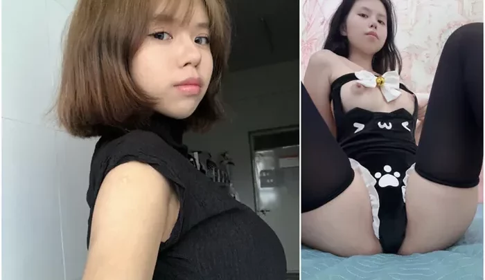 Japanese Amateur Cosplay — Kitten-Eared Girl Fully Exposed in Blue Bedroom Scene