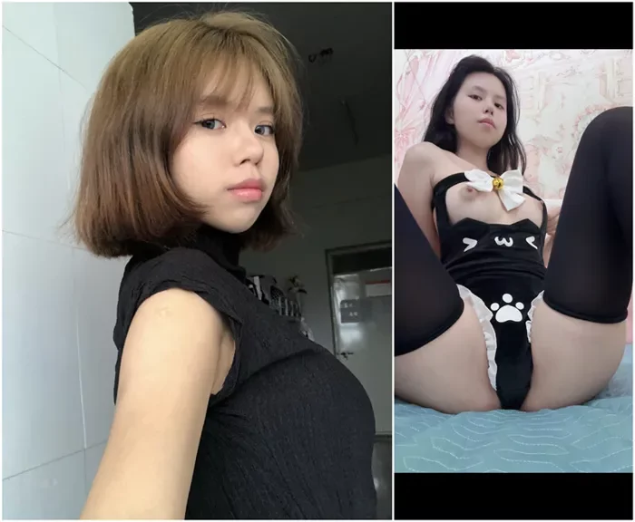 Japanese Amateur Cosplay — Kitten-Eared Girl Fully Exposed in Blue Bedroom Scene