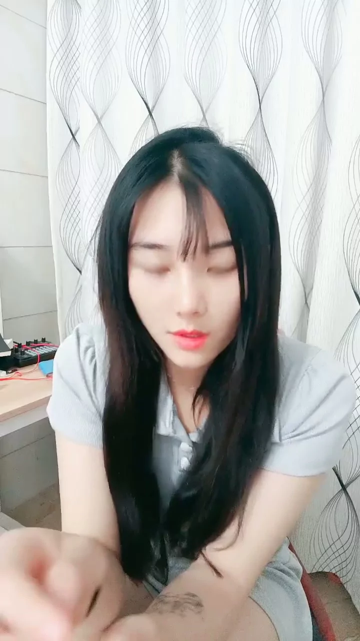 Play video: Petite Asian Model in Gray Outfit — Bedroom POV Pose Shoot