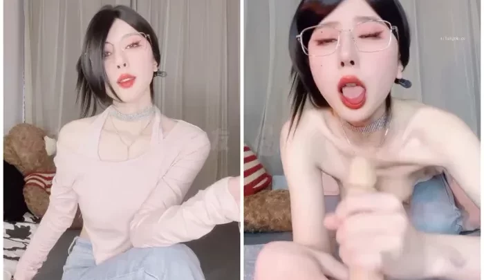 Screenshot 1 from Asian Amateur FC2 POV — Glasses Girl Intense Dildo Ride in Jeans & Choker