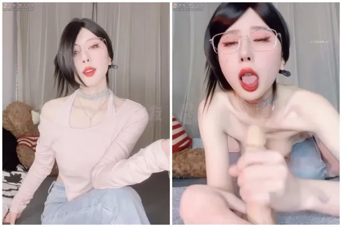 Asian Amateur FC2 POV — Glasses Girl Intense Dildo Ride in Jeans & Choker